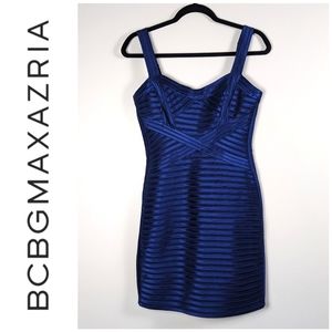 BCBGMaxAzria Rivas Blue Satin Mini Dress Strapless Size 8P Petite